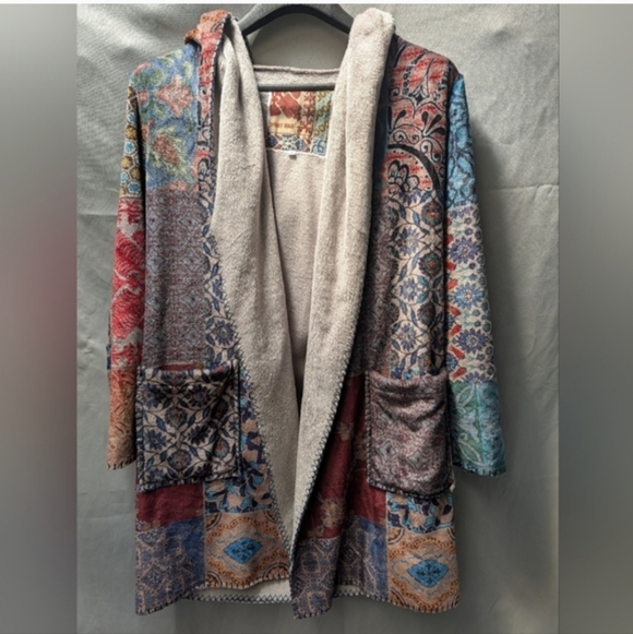 Johnny Was Sweaters - JOHNNY WAS 😍Multicolor Patchwork Hooded Cardigan Coat Kimono Sweater Size S
